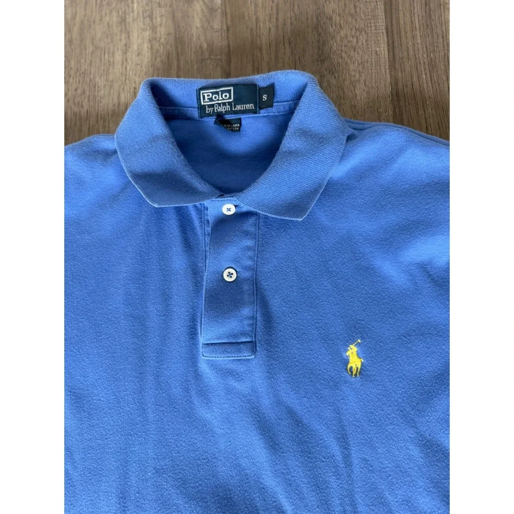 Polo Ralph Lauren Men's Blue Classic Fit Polo Shirt Yellow Pony Logo Size S Y2K